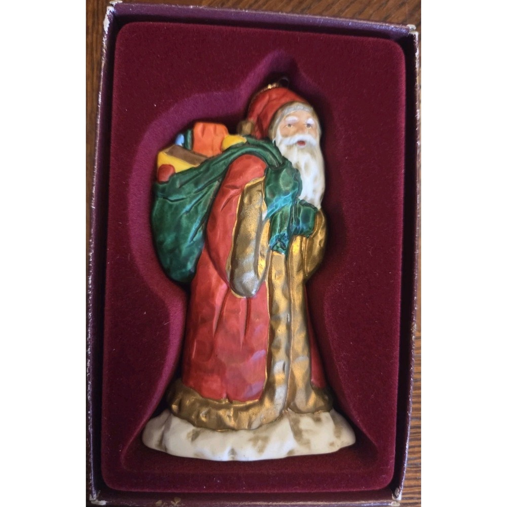 Vintage RUSS Christmas Ornament Porcelain Santa 5669 St Nick With Toy Sack NIB